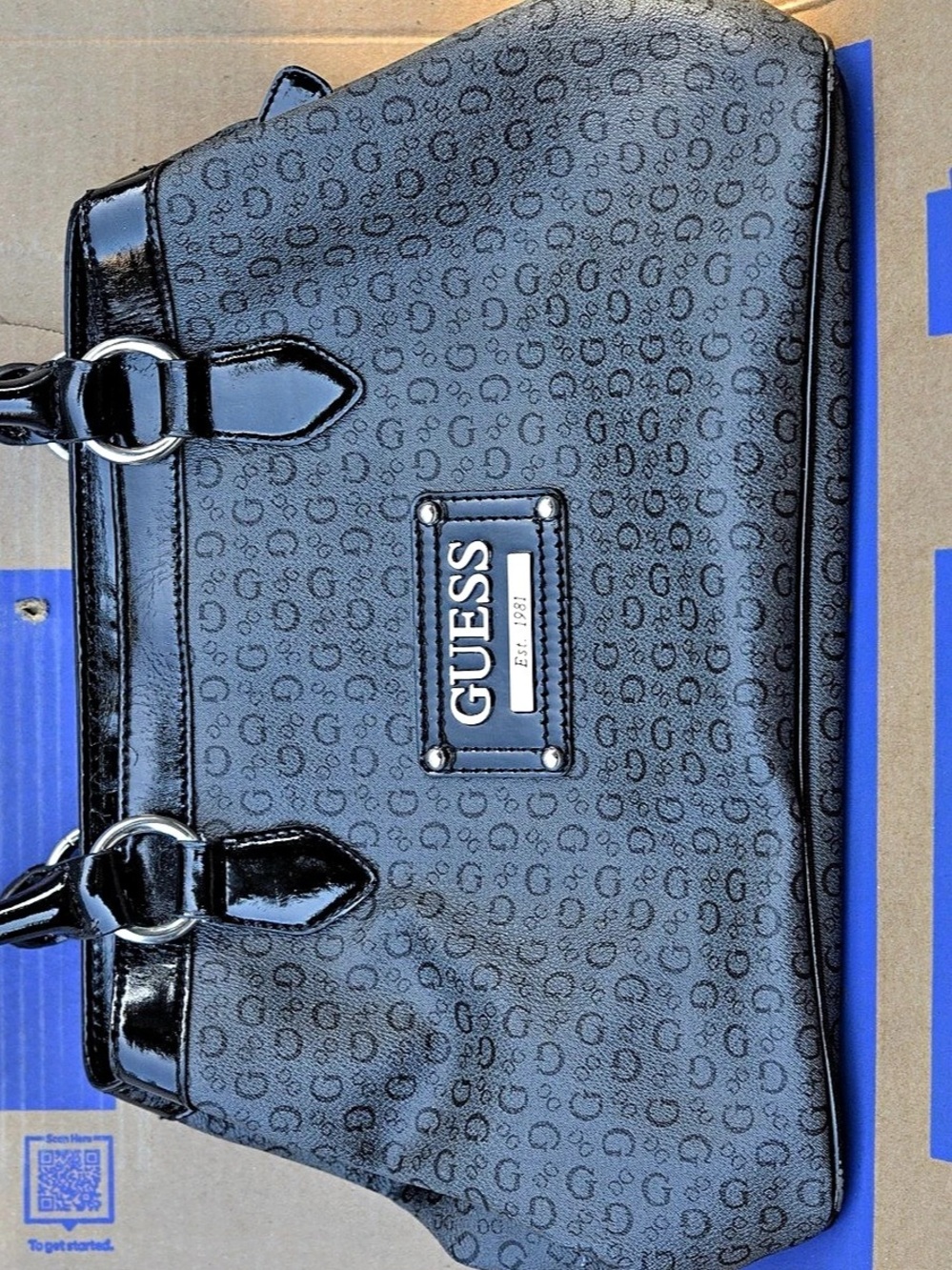 GUESS Patterned Tote in Black & Gray